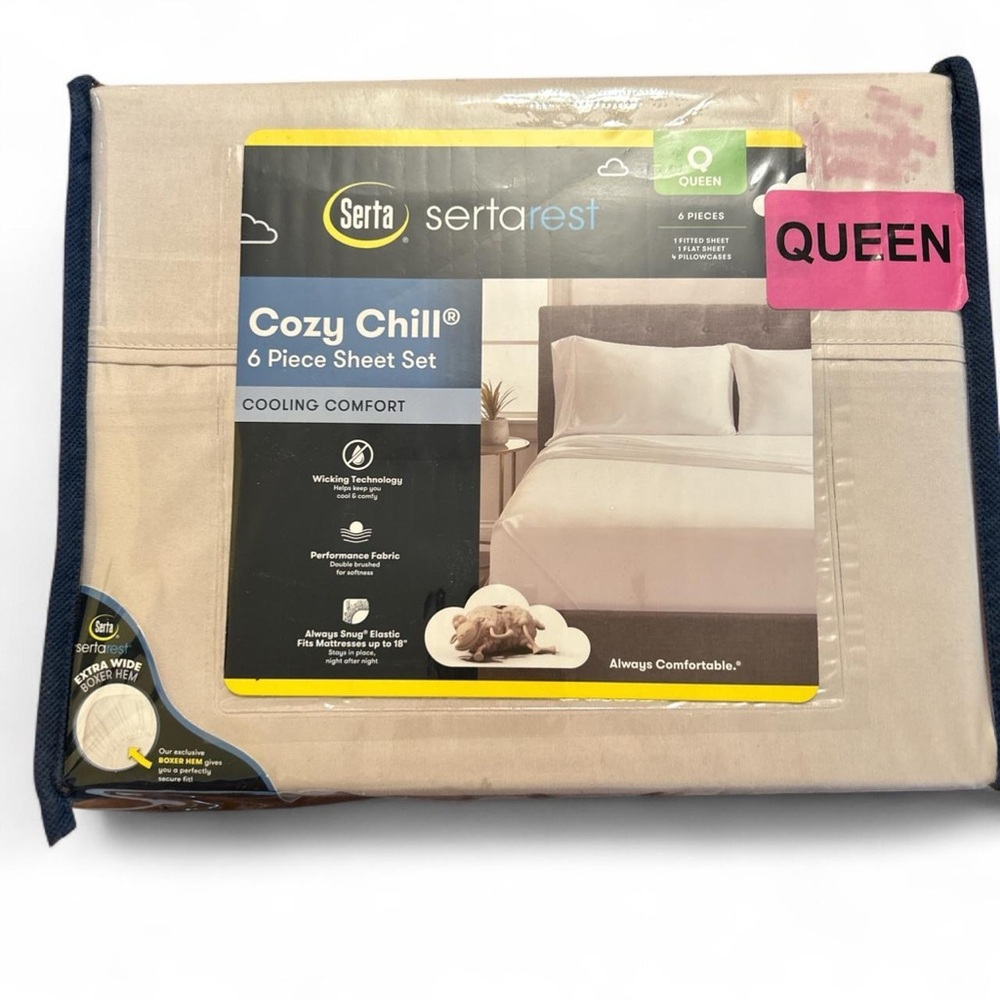 Serta Cozy Chill 6 Piece Sheet Set - Queen Oatmeal Tan
